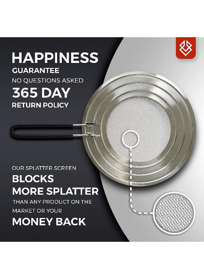 FOXEL Dishwasher-Safe Splatter Screen Splash Guard for Kitchen Frying Pan Grease - Shields 99% of Stove Top from Bacon, Oil, or Deep Fryer - Easy to Clean or Store - Foldable Heat-Resistant Silicone Handle - Image 4